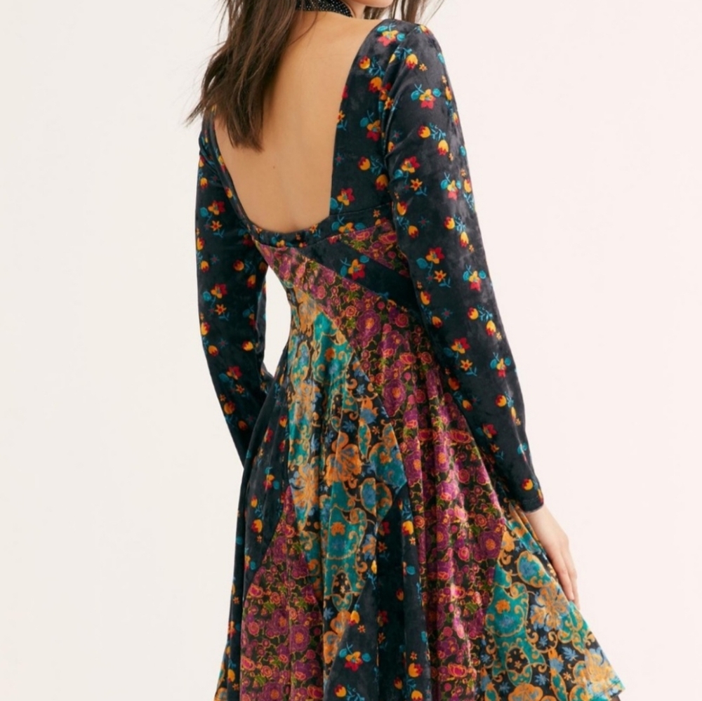 New Free People REGINA Velvet Mini Knee Length Dress - Picture 5 of 6